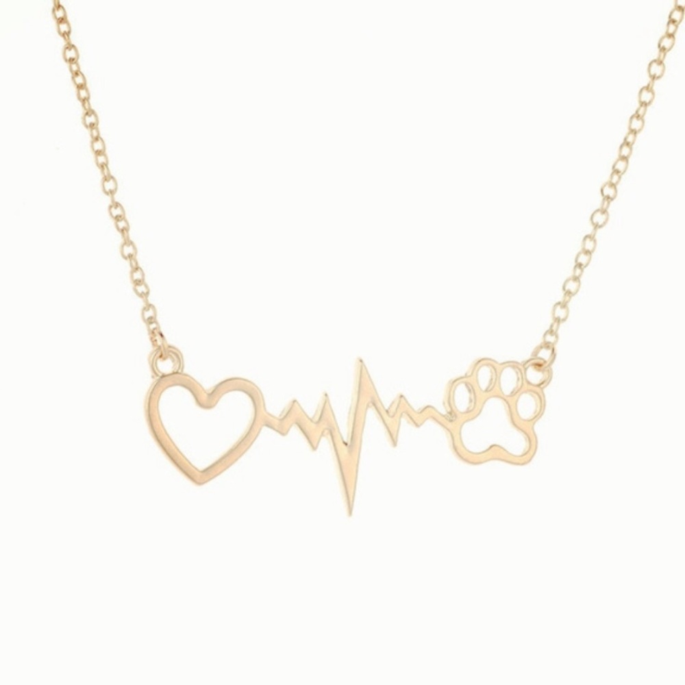 🐾 Gold Paw Print Heart Beat Necklace
